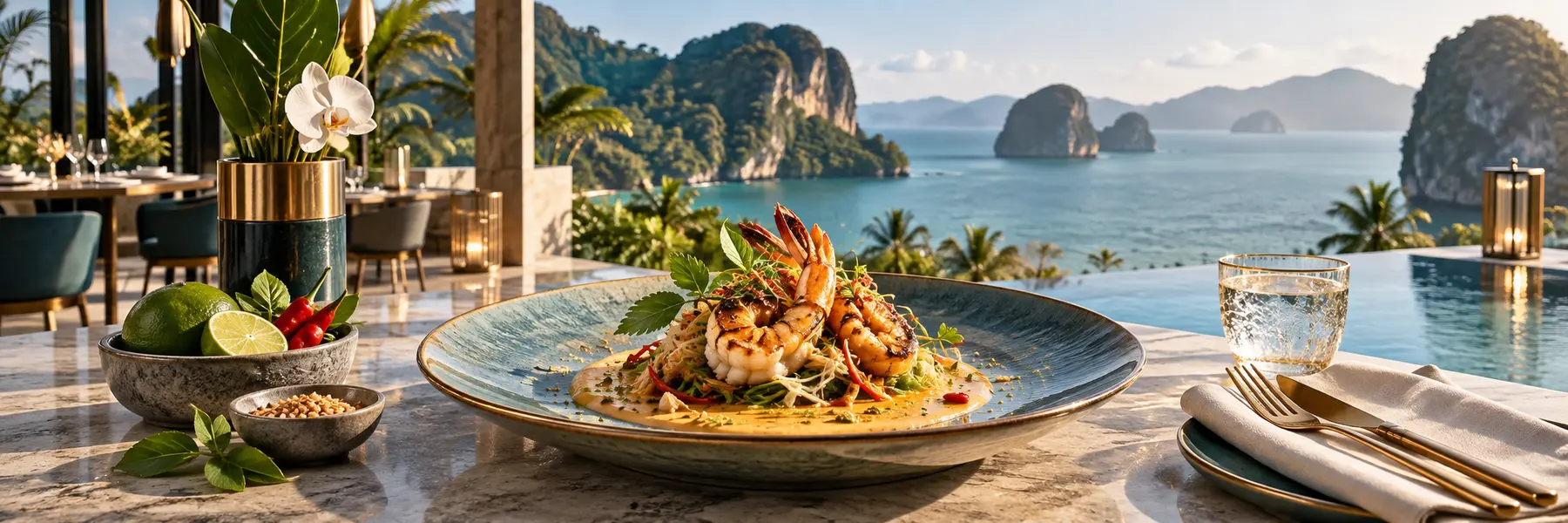Modern Thai coastal setting with an elegant fusion dish