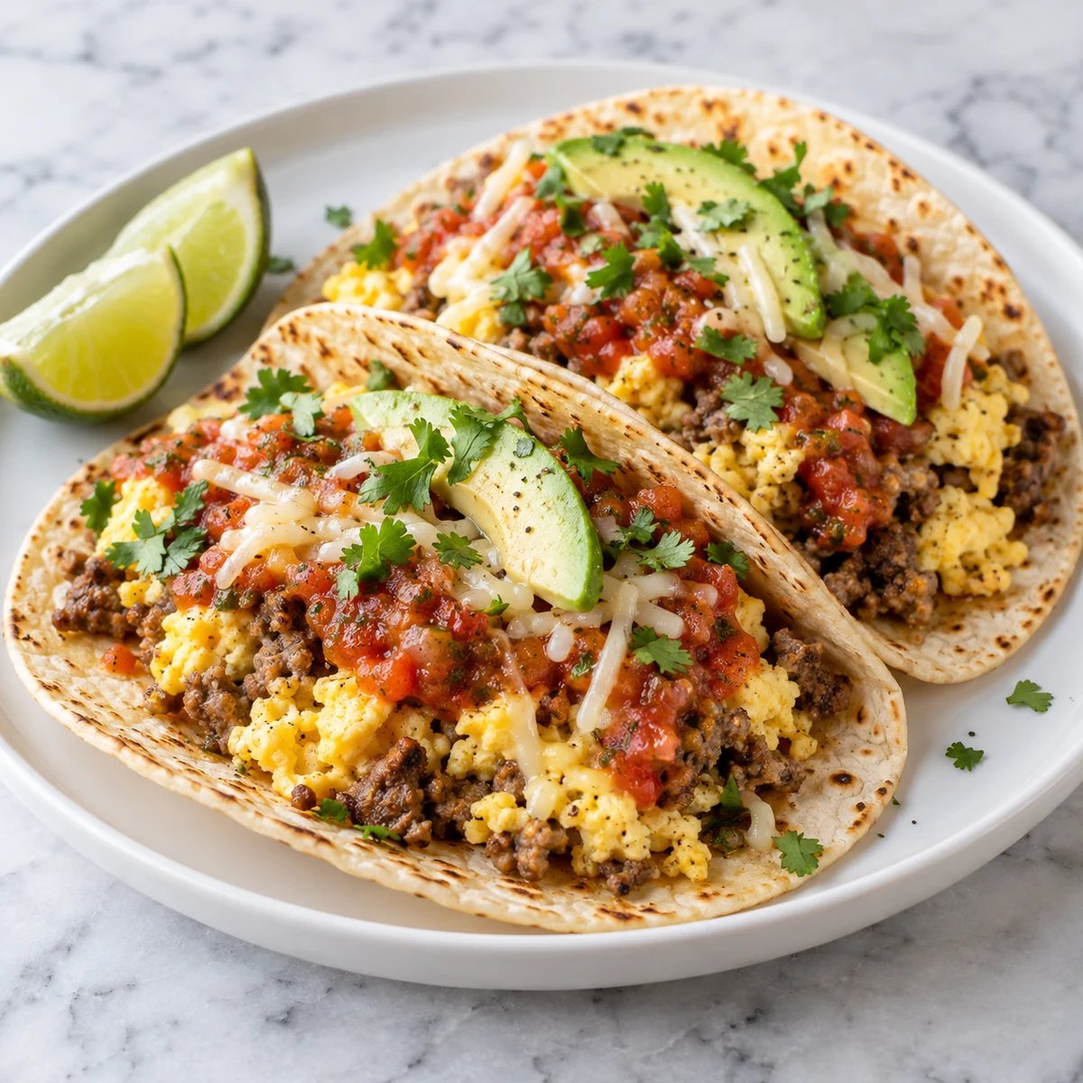 Finished Breakfast Tacos (or Breakfast Burrito) with Chile Relleno Burger Filling