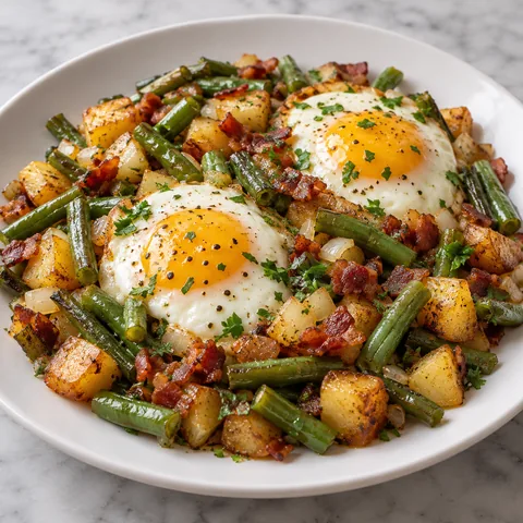 Green Bean & Potato Breakfast Hash with Fried Eggs (2 servings)