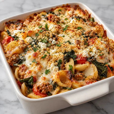 Sausage & Kale Orecchiette Bake (pasta casserole)