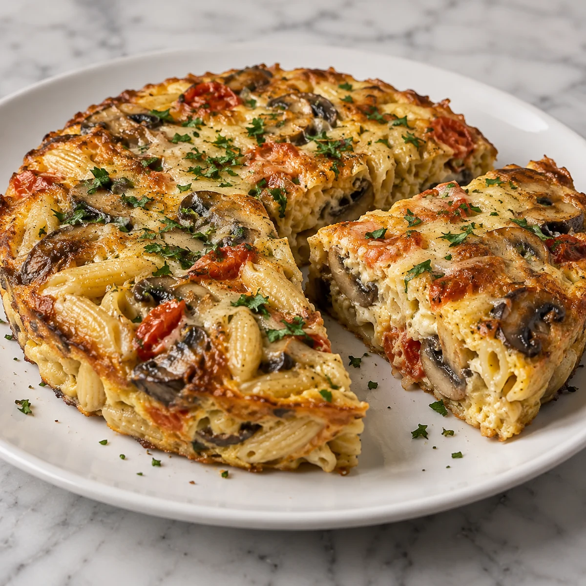 Finished Pasta Frittata with Mushroom & Gruyère (2 servings)