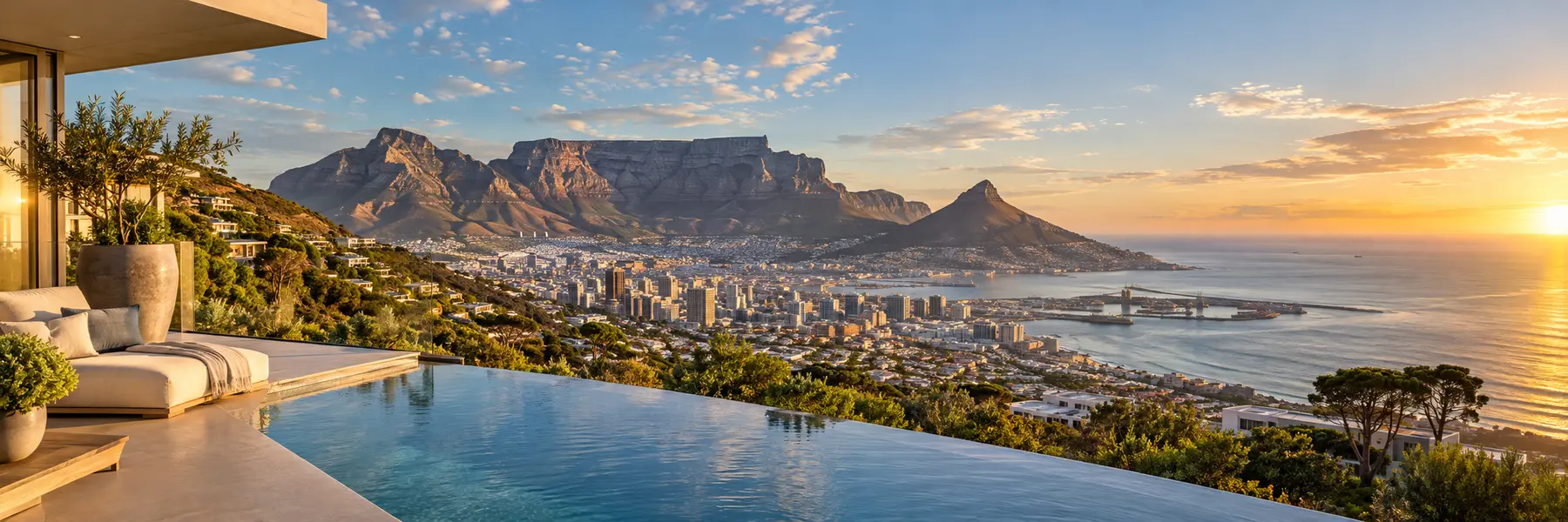 Modern panoramic view of Cape Town beneath Table Mountain
