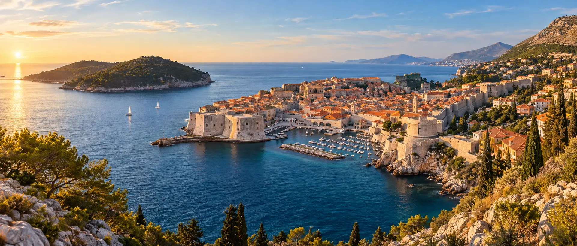 Dubrovnik Old Town and its stone walls beside the blue Adriatic Sea in Croatia