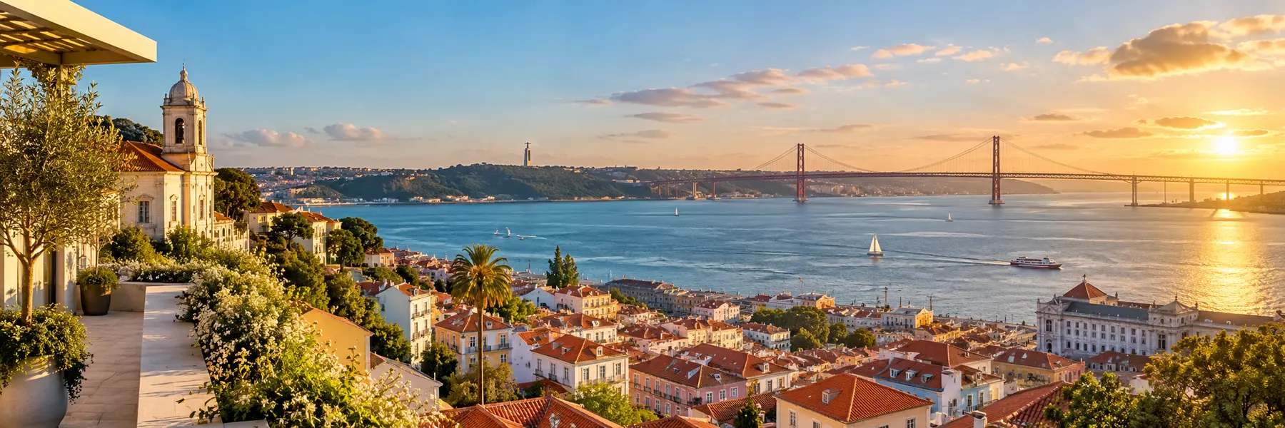 Modern panoramic view of Lisbon and the Tagus River