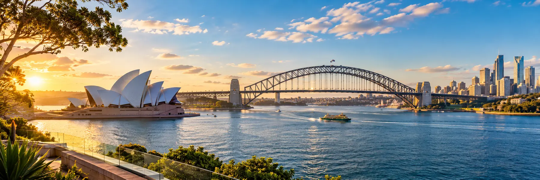 Modern panoramic view of Sydney Harbour and the Opera House