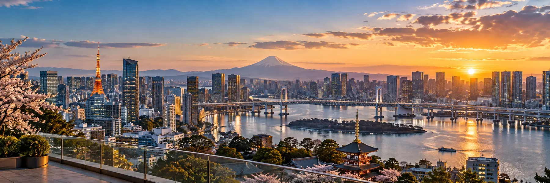 Modern panoramic evening view of Tokyo