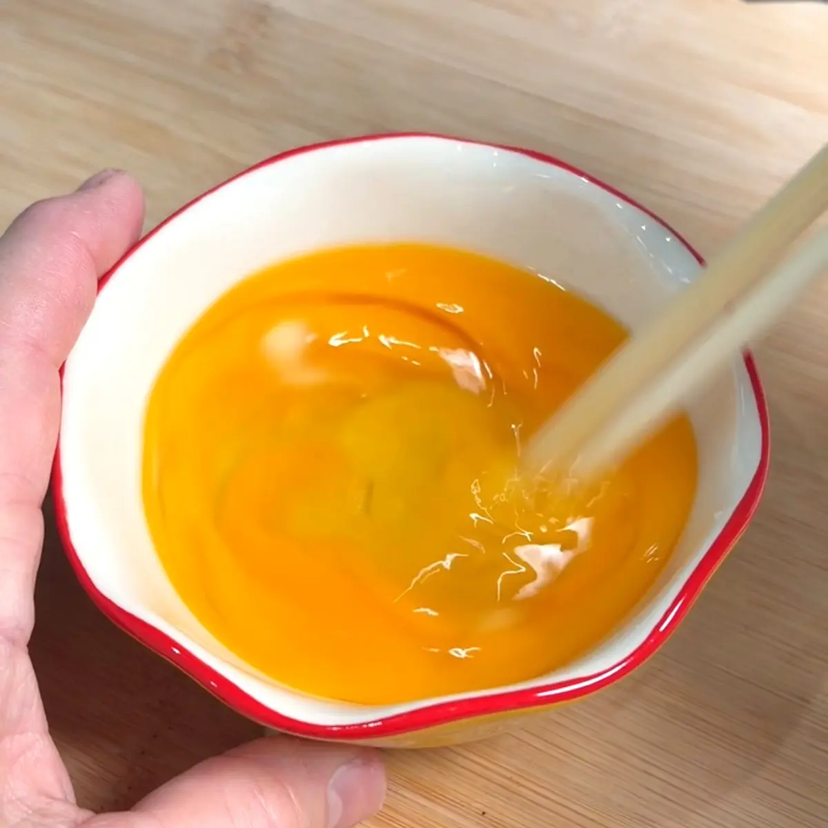 Preparation step for Japanese Miso Fried Rice with Shiitakes and Vegetables.