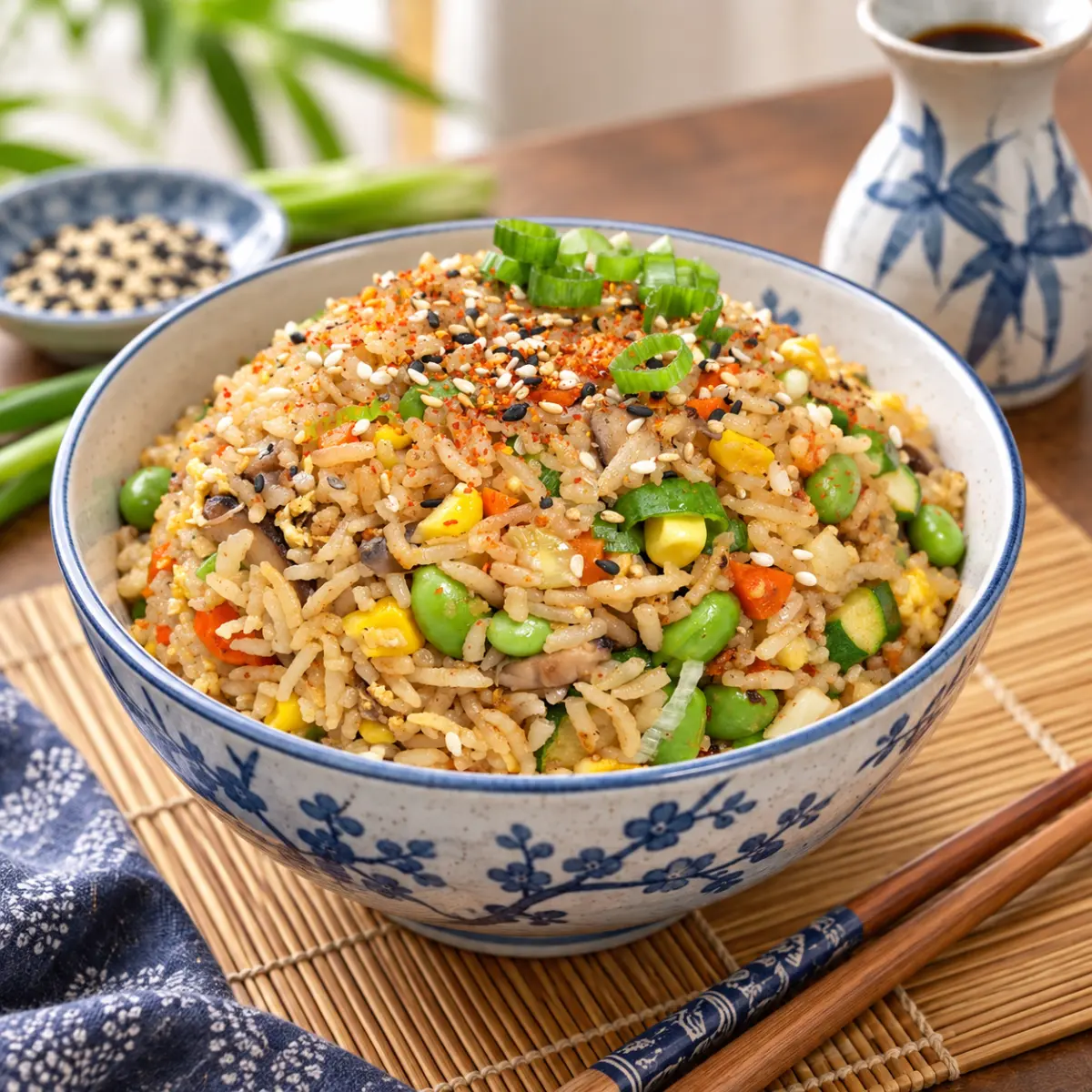Japanese Miso Fried Rice with Shiitakes and Vegetables