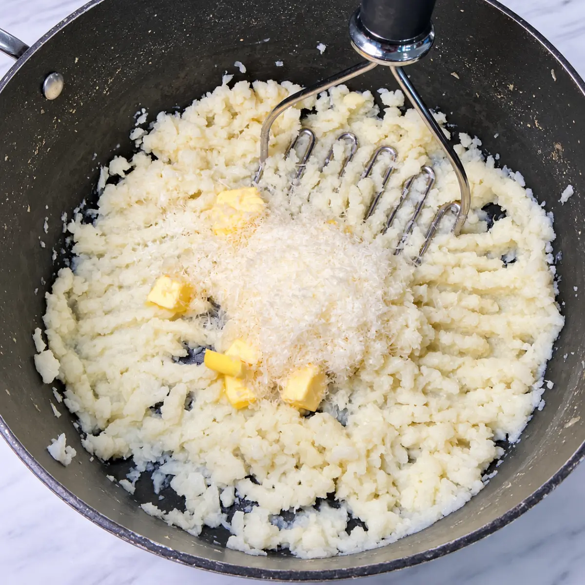 Preparation step for Parmesan Pepper Cauliflower Mash.
