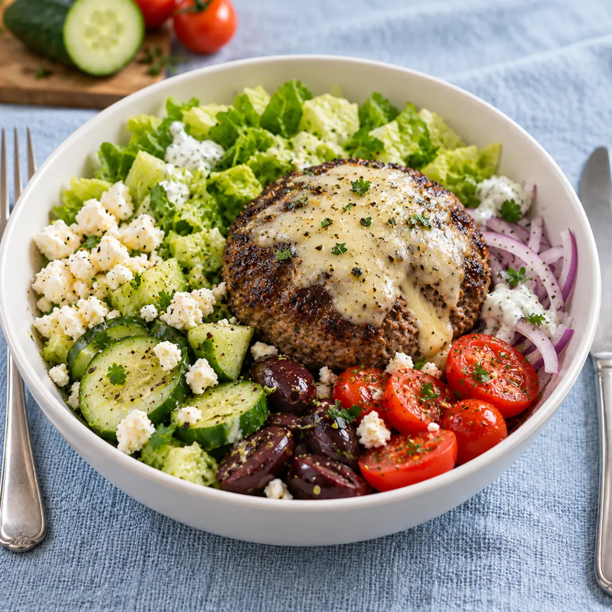 Greek Juicy Lucy Burger Bowl