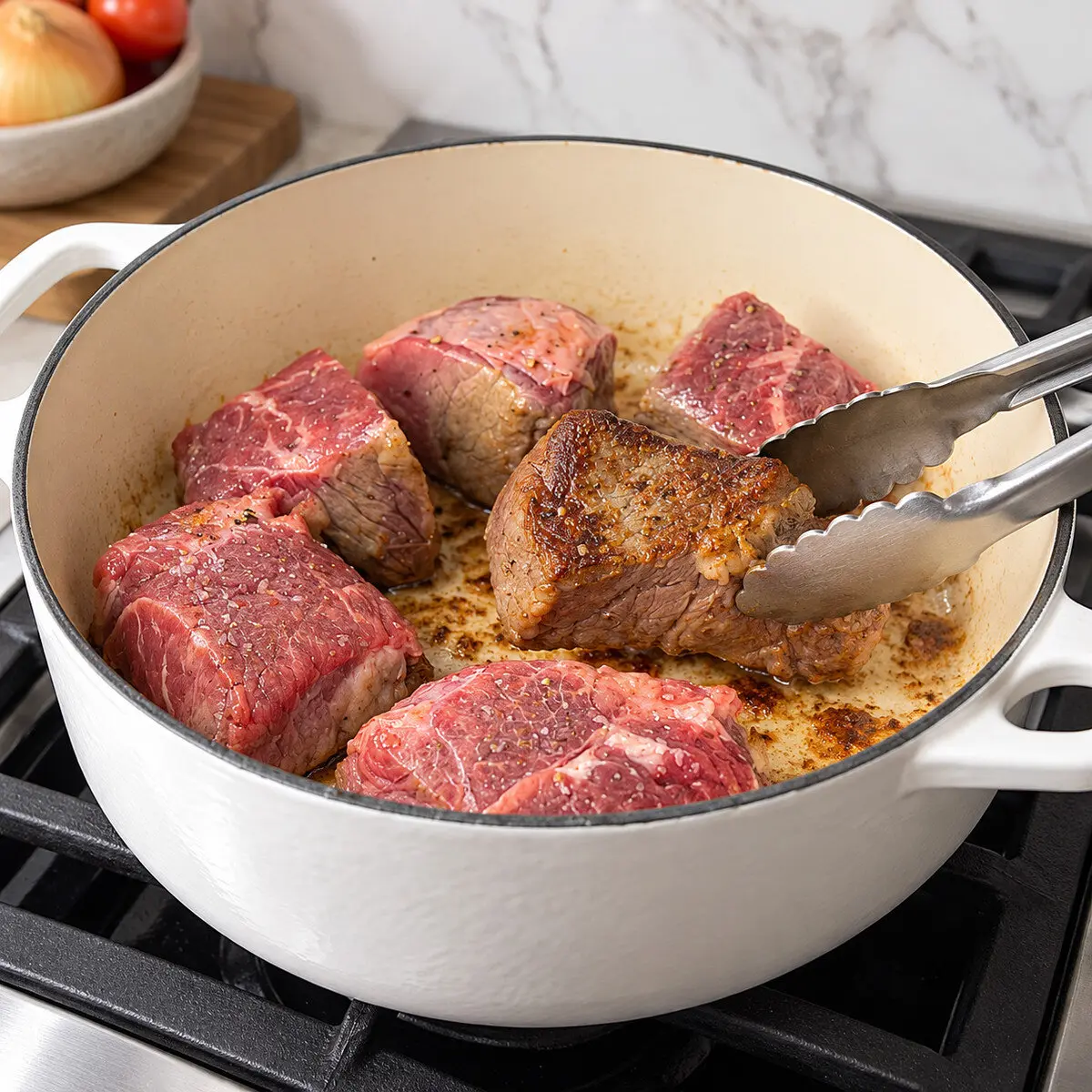 Preparation step for Miso Mango Pot Roast.