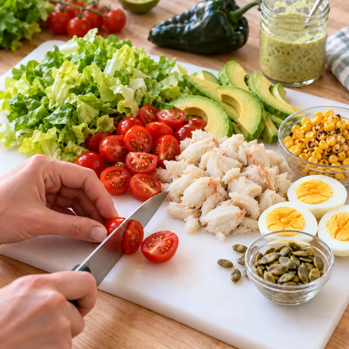 Preparation step for Southwestern Crab Louie Salad.