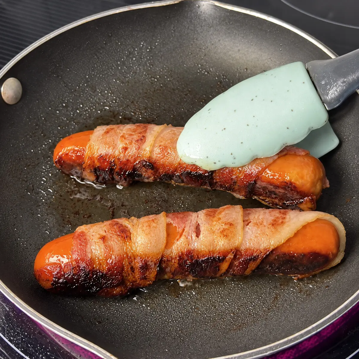 Preparation step for Sonoran Fajita Hot Dogs.