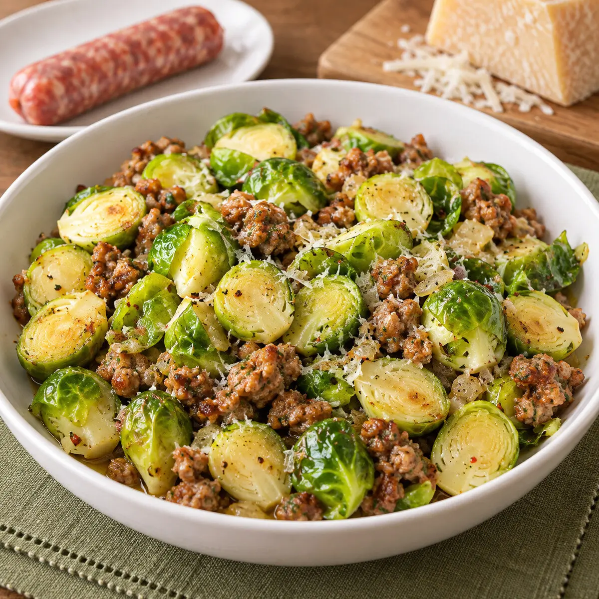 Sliced Brussels Sprouts with Italian Sausage