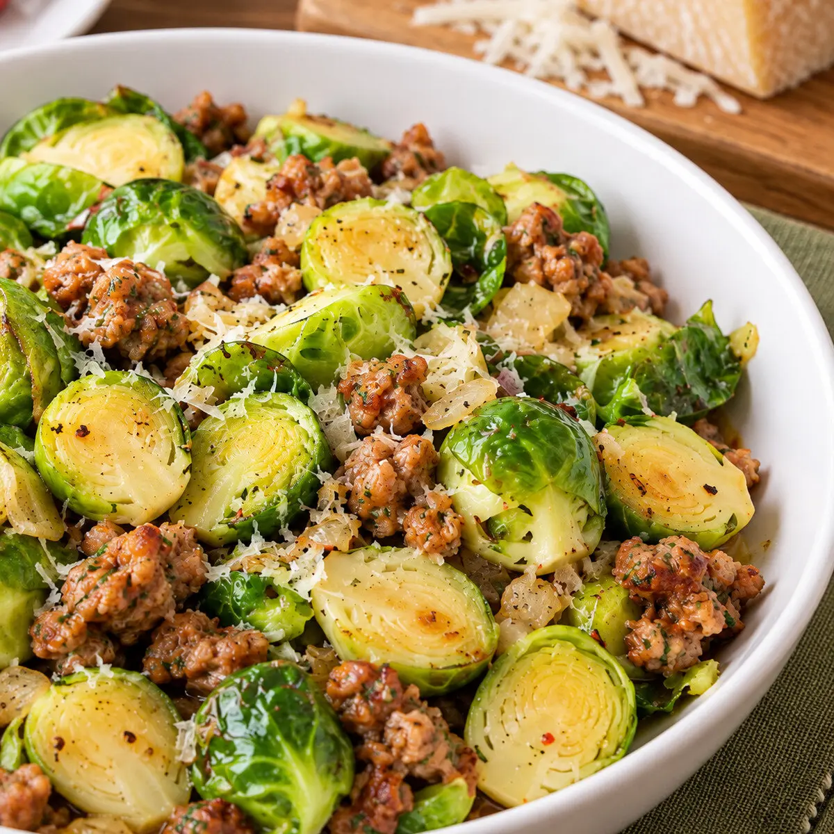 Sliced Brussels Sprouts with Italian Sausage