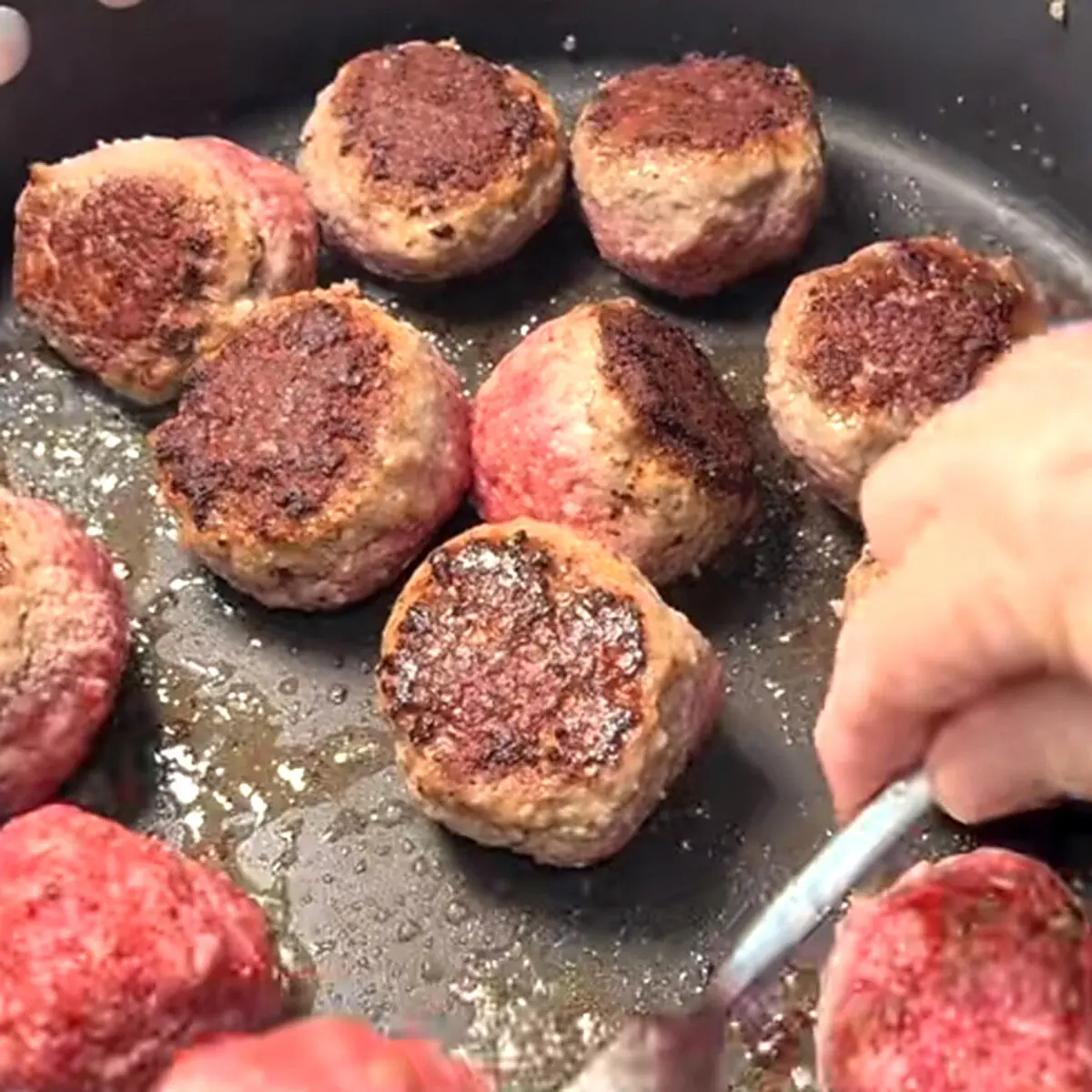 Preparation step for Meatballs au Poivre with Cognac Cream Sauce.