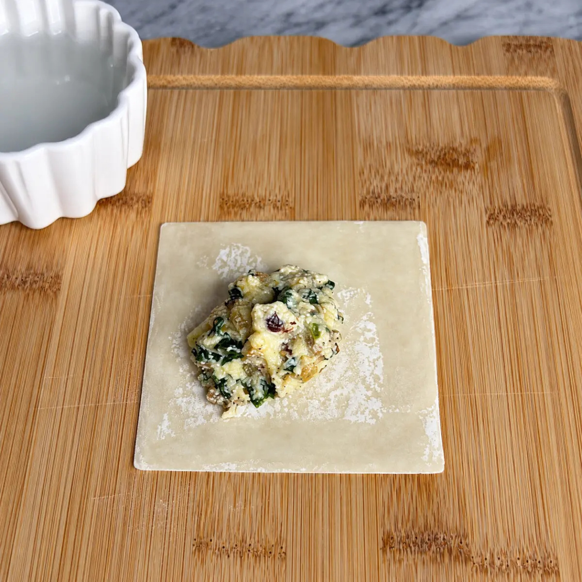 Preparation step for Lasagna Shumai Dumplings.