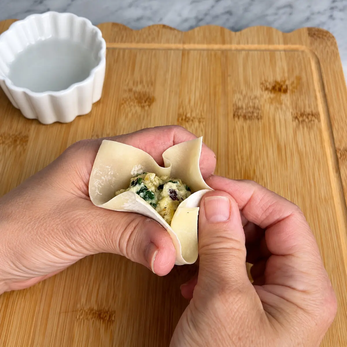 Preparation step for Lasagna Shumai Dumplings.