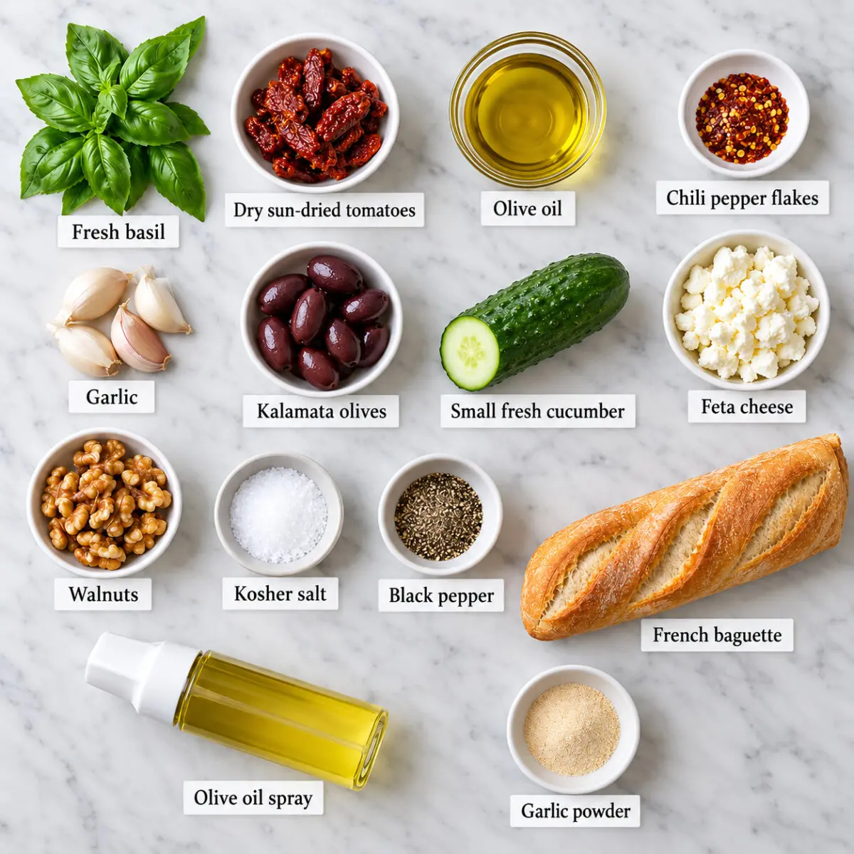 Ingredients for Santorini Bruschetta.