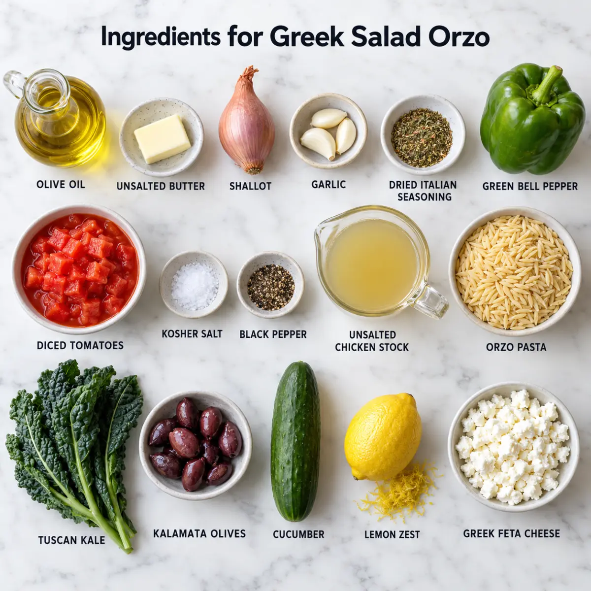 Ingredients for Greek Salad Orzo.