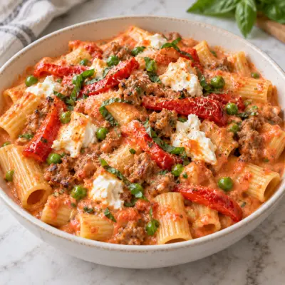 Roasted Red Pepper and Sausage Rigatoni