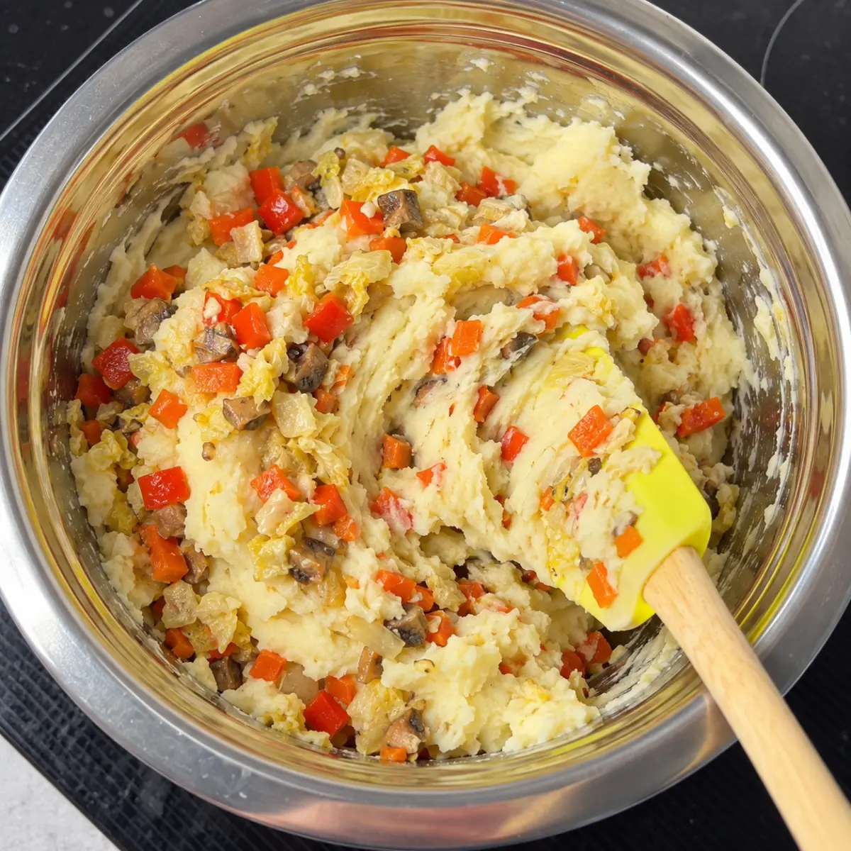 Preparation step for Stir-Fried Veggie Mashed Potato Casserole.