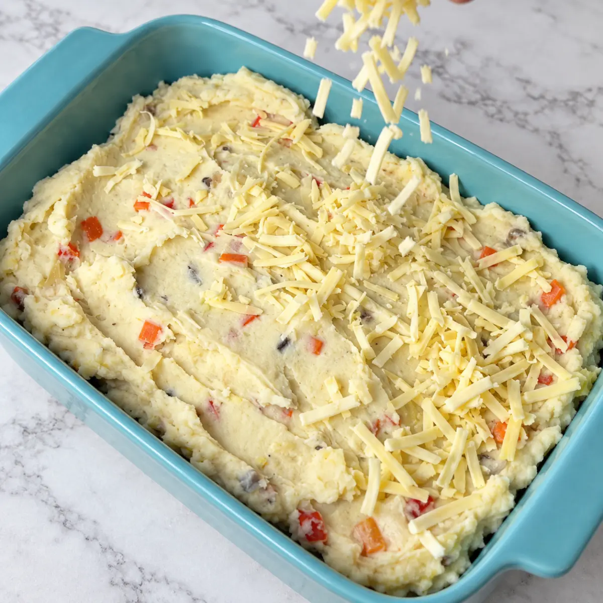Preparation step for Stir-Fried Veggie Mashed Potato Casserole.