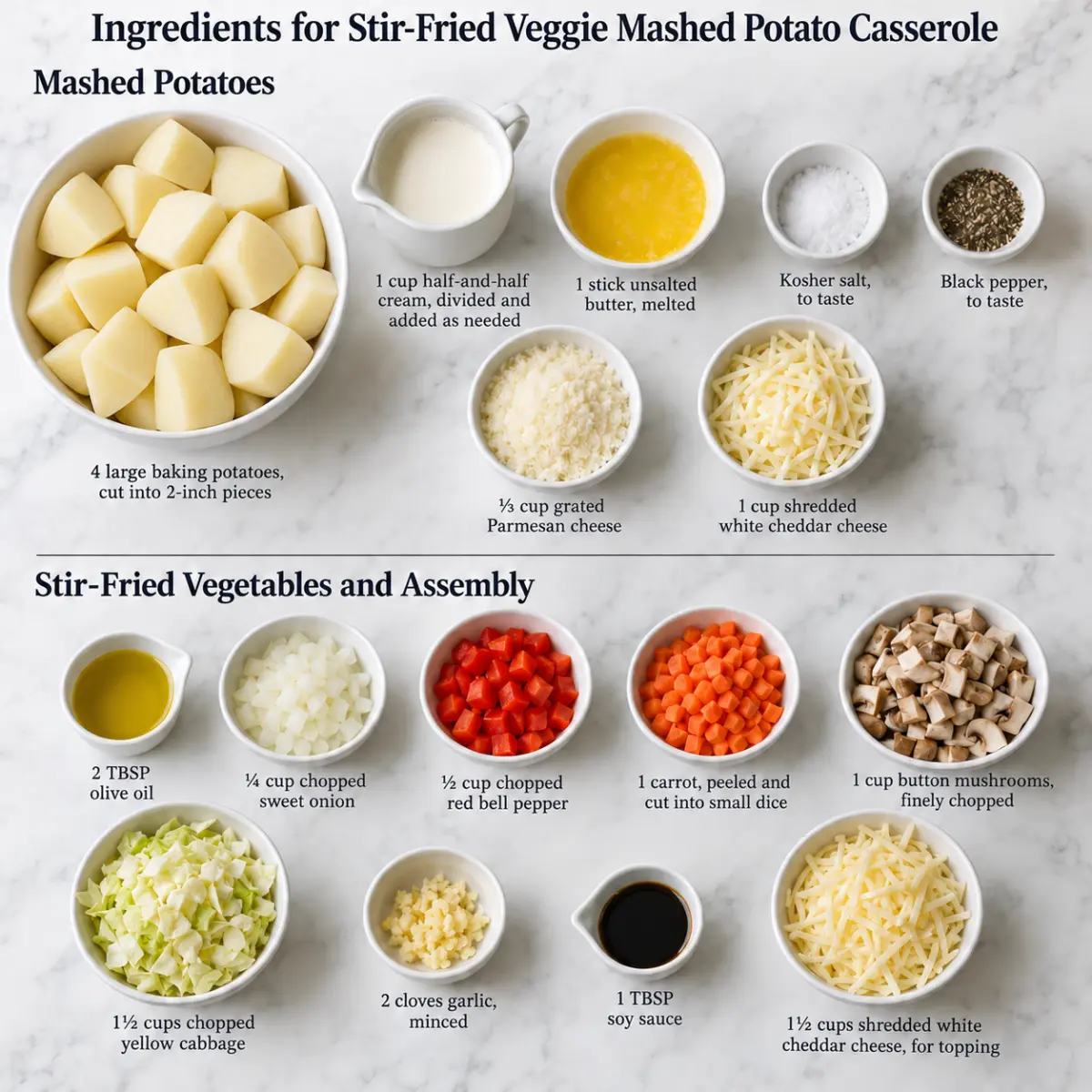 Preparation step for Stir-Fried Veggie Mashed Potato Casserole.
