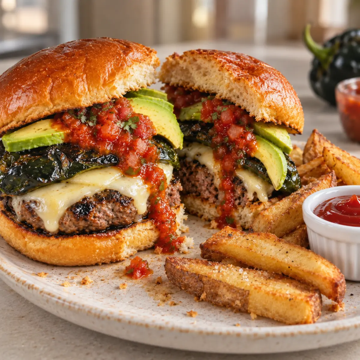 Chile Relleno Burgers with Salsa Roja