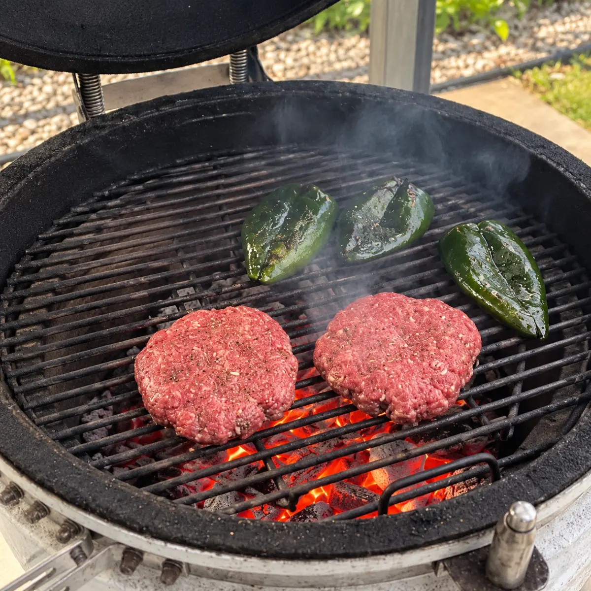 Preparation step for Chile Relleno Burgers with Salsa Roja.