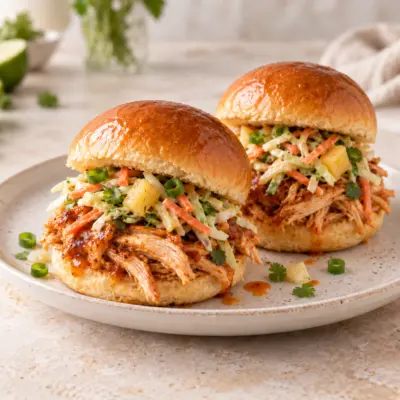 Pulled Beer-Can Chicken Sliders with Coconut-Pineapple Peri-Peri Slaw