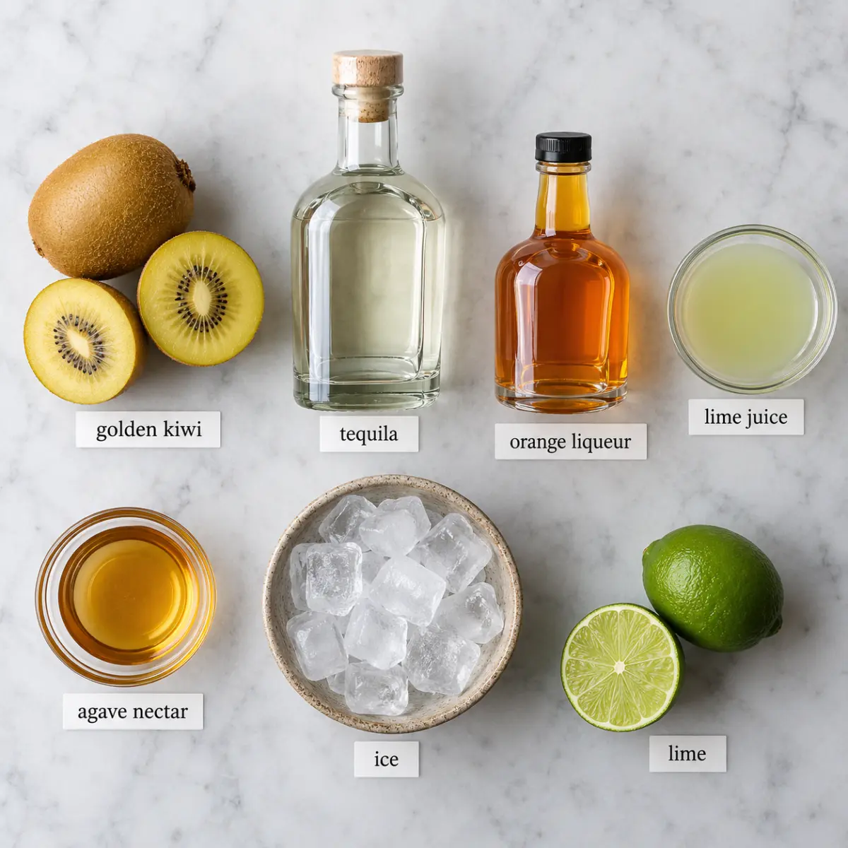 Ingredients for Golden Kiwi Margarita.