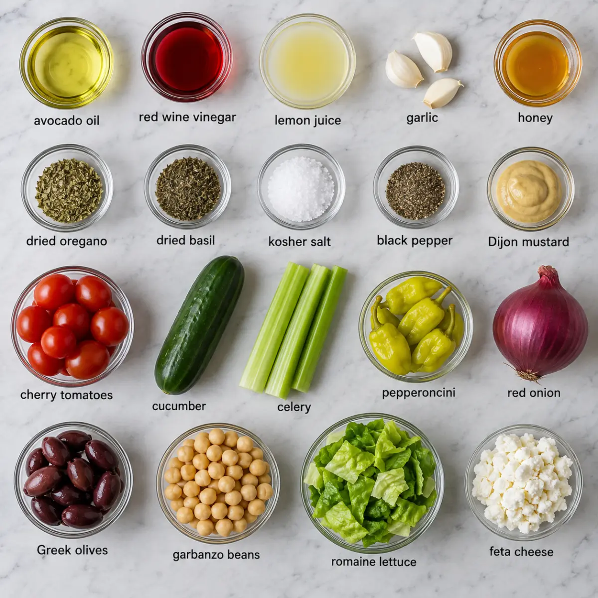 Ingredients for Greek Chopped Salad.