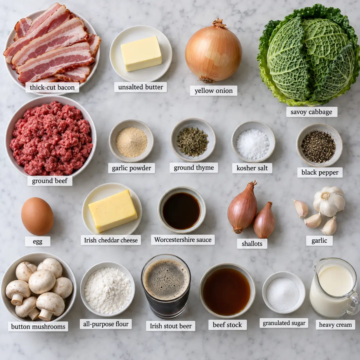 Ingredients for Irish Salisbury Steak with Mushroom Stout Sauce.