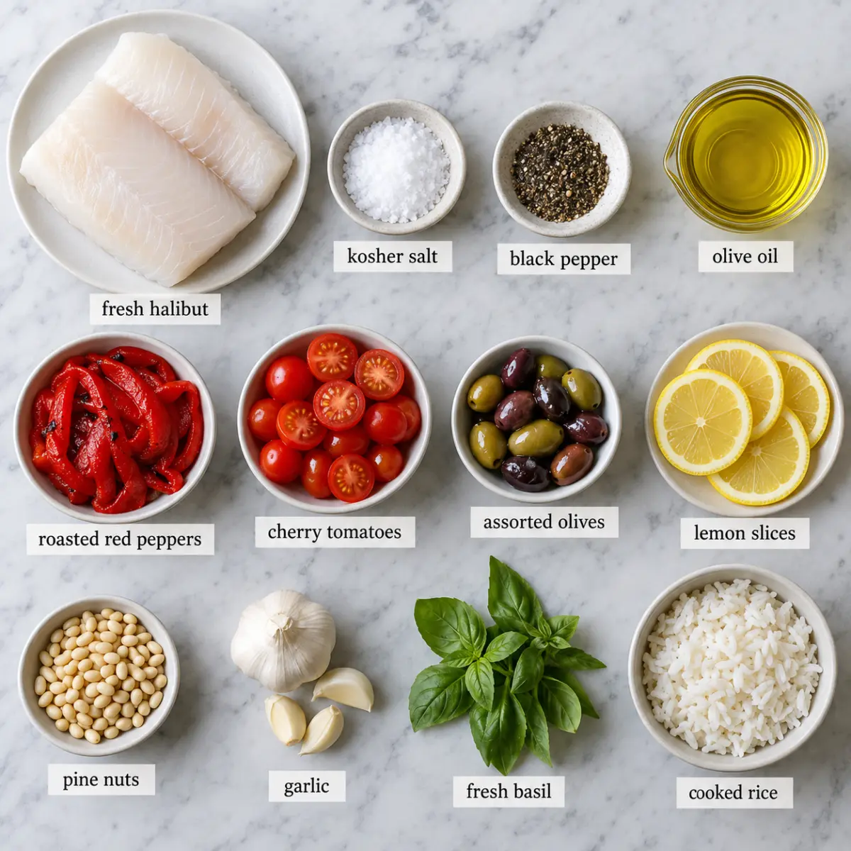 Ingredients for Italian Baked Halibut.