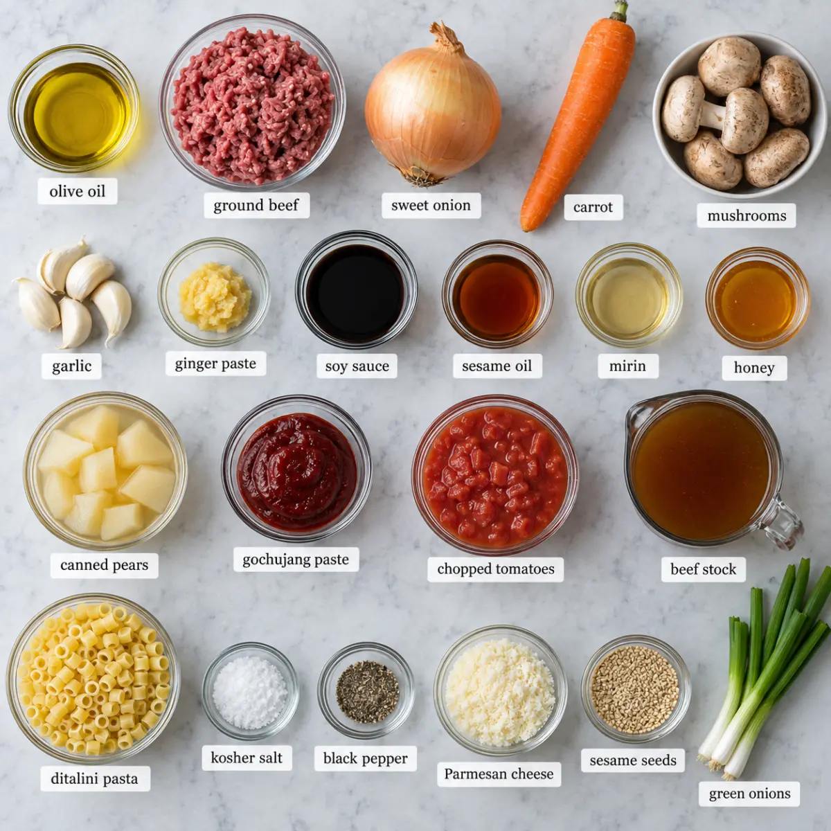 Ingredients for Korean Bulgogi Pasta.