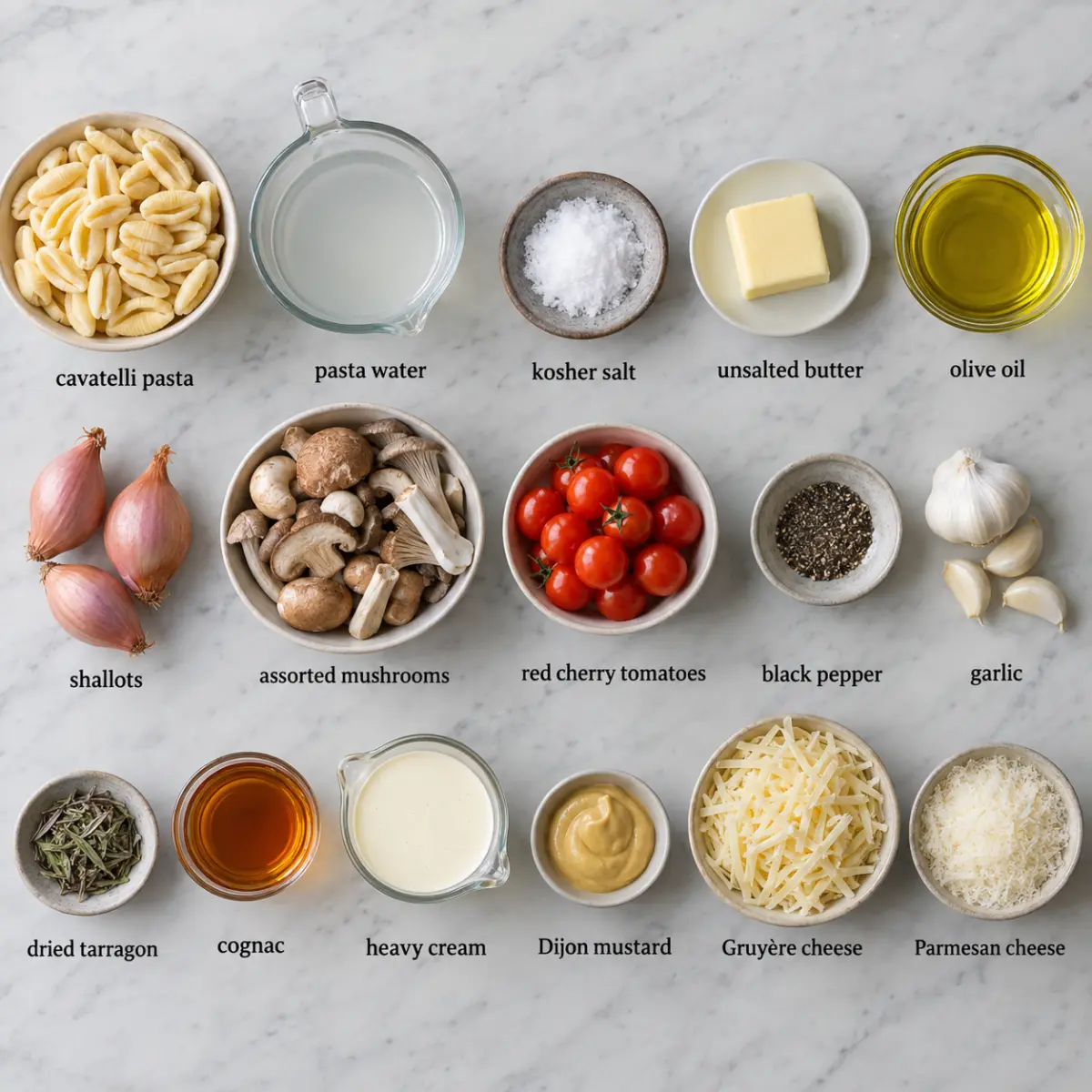 Ingredients for Loaded Mushroom Gruyère Cavatelli.