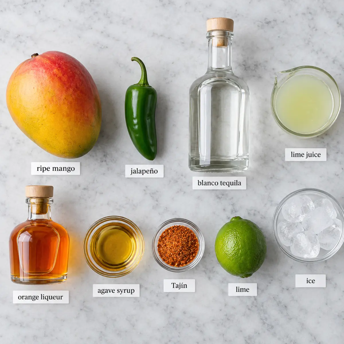 Ingredients for Mango Jalapeño Margarita.