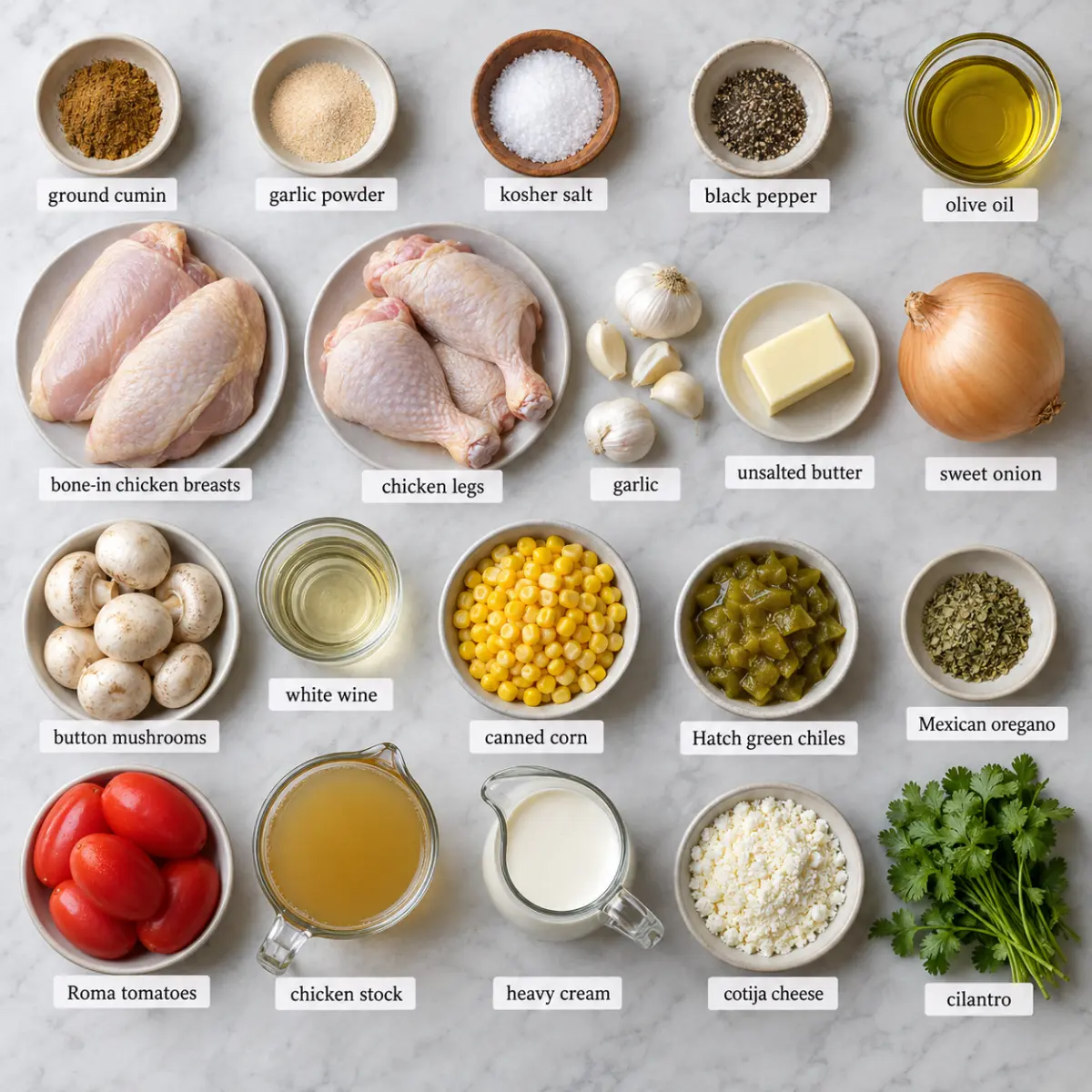 Ingredients for Mexican-Inspired Fricassee Chicken.