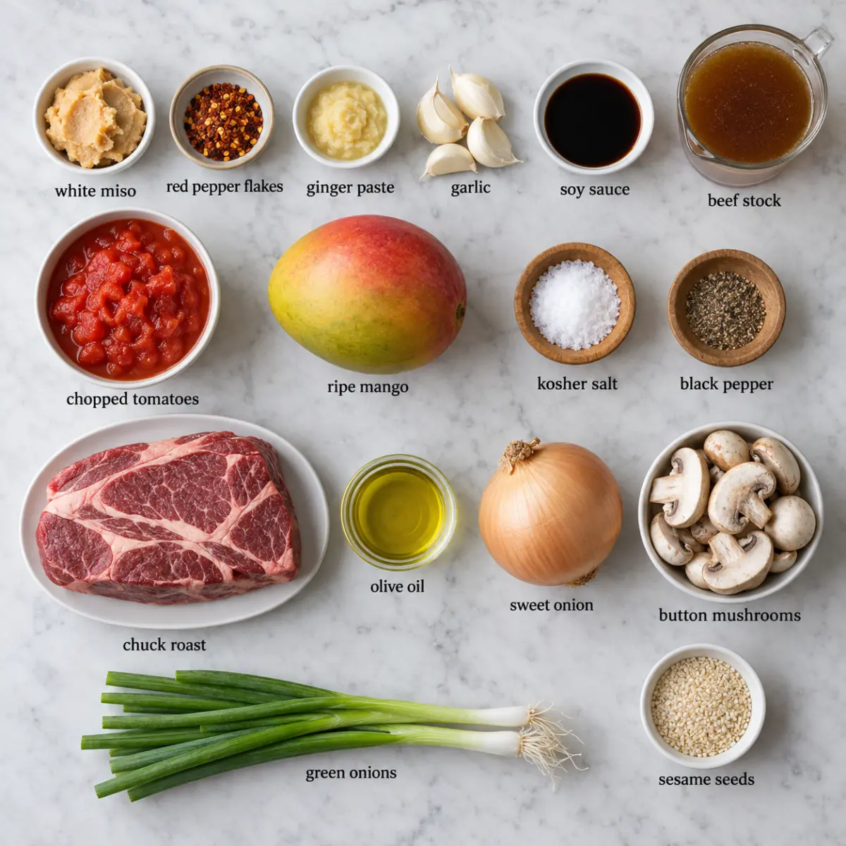 Ingredients for Miso Mango Pot Roast.