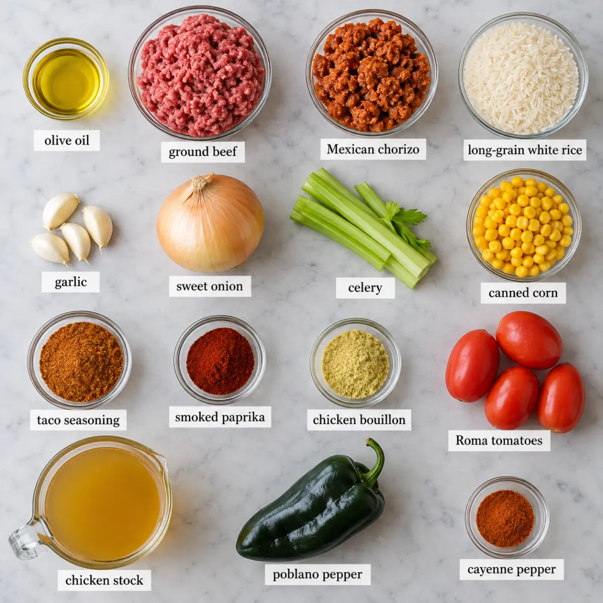 Ingredients for One-Pot Mexican Dirty Rice.