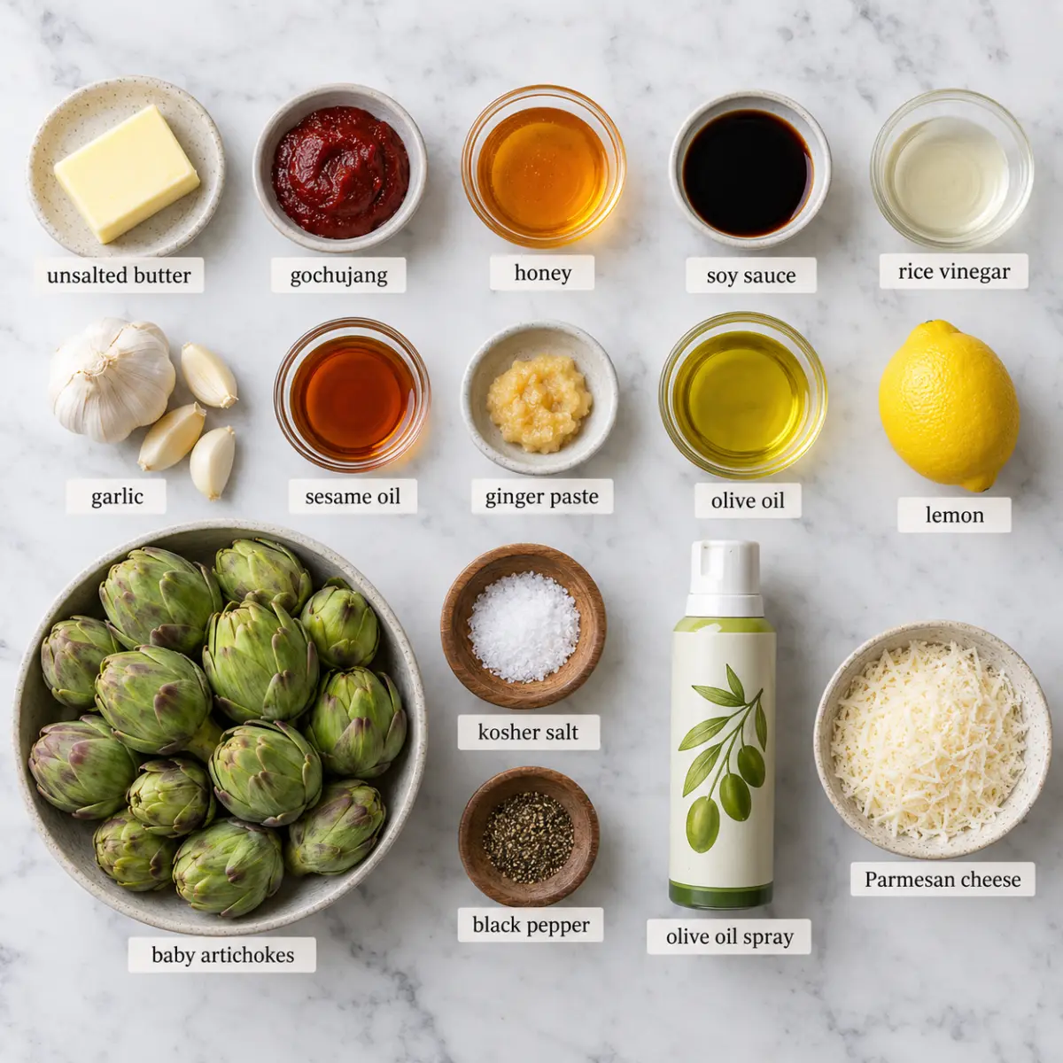 Ingredients for Roasted Korean Parmesan Artichokes.