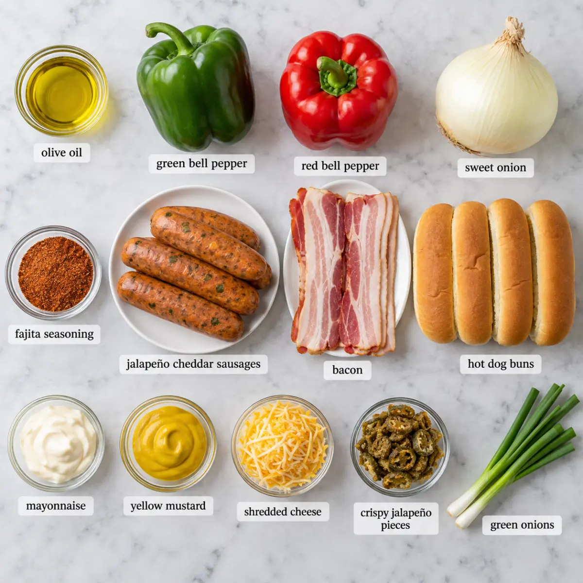 Ingredients for Sonoran Fajita Hot Dogs.