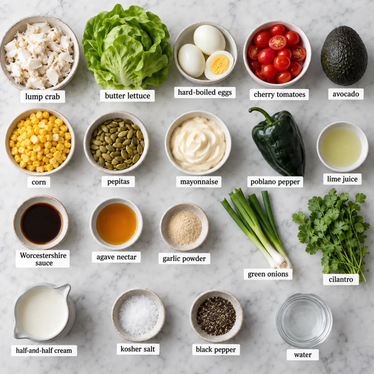 Ingredients for Southwestern Crab Louie Salad.