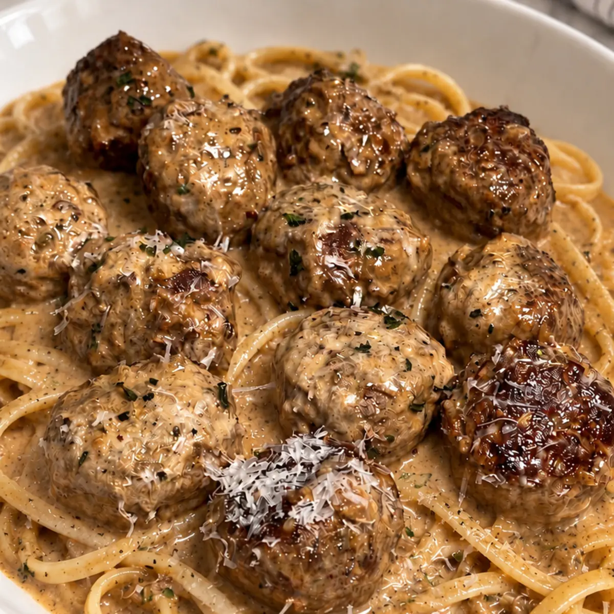 Meatballs au Poivre with Cognac Cream Sauce