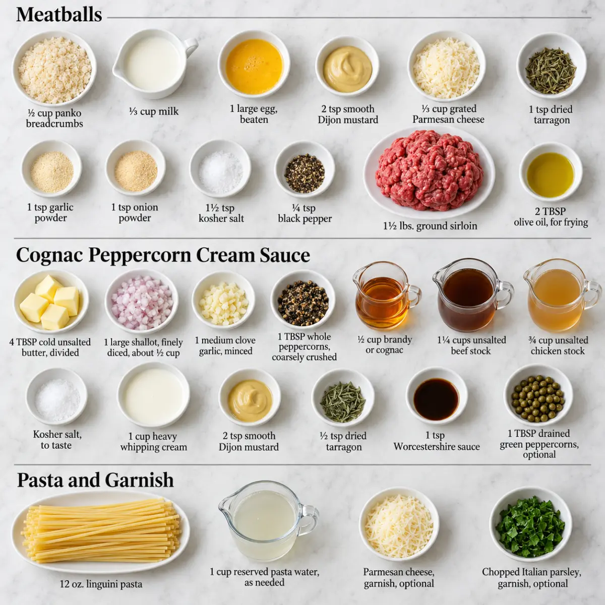 Preparation step for Meatballs au Poivre with Cognac Cream Sauce.
