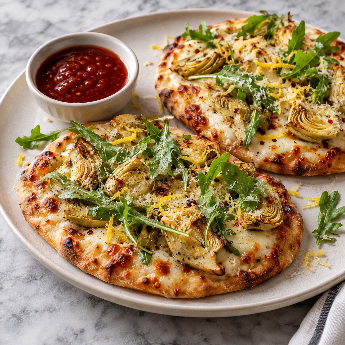 Quick Artichoke & Parmesan Flatbread Pizza (2 servings / 8″–10″ flatbread) — AI-generated illustration of the selected leftover recipe.
