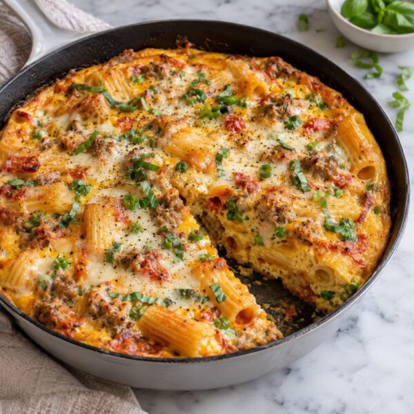 Sausage, Red‑Pepper & Burrata Breakfast Skillet (Egg Bake/Frittata style)