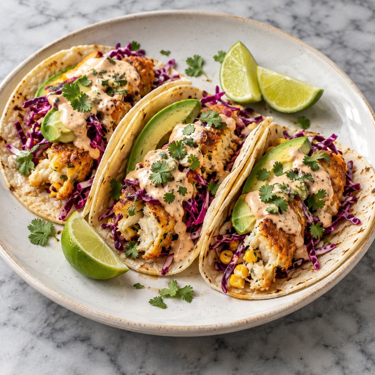 Southwest Crab Cake Tacos with Lime-Cilantro Slaw — AI-generated illustration of the selected leftover recipe.