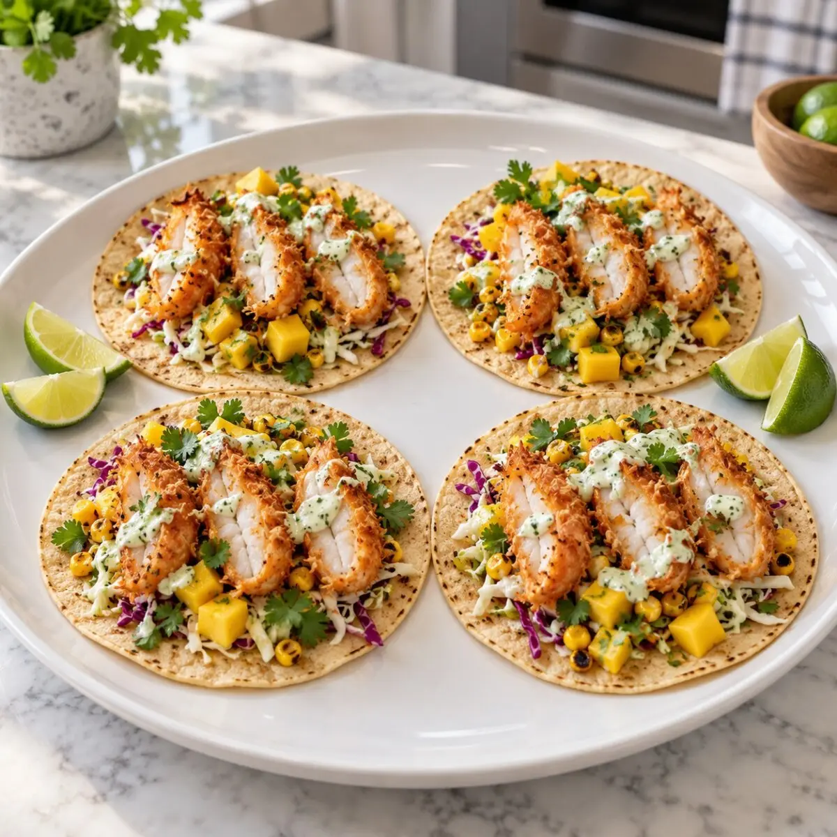 Coconut Shrimp Mango Tacos (3 shrimp per person)